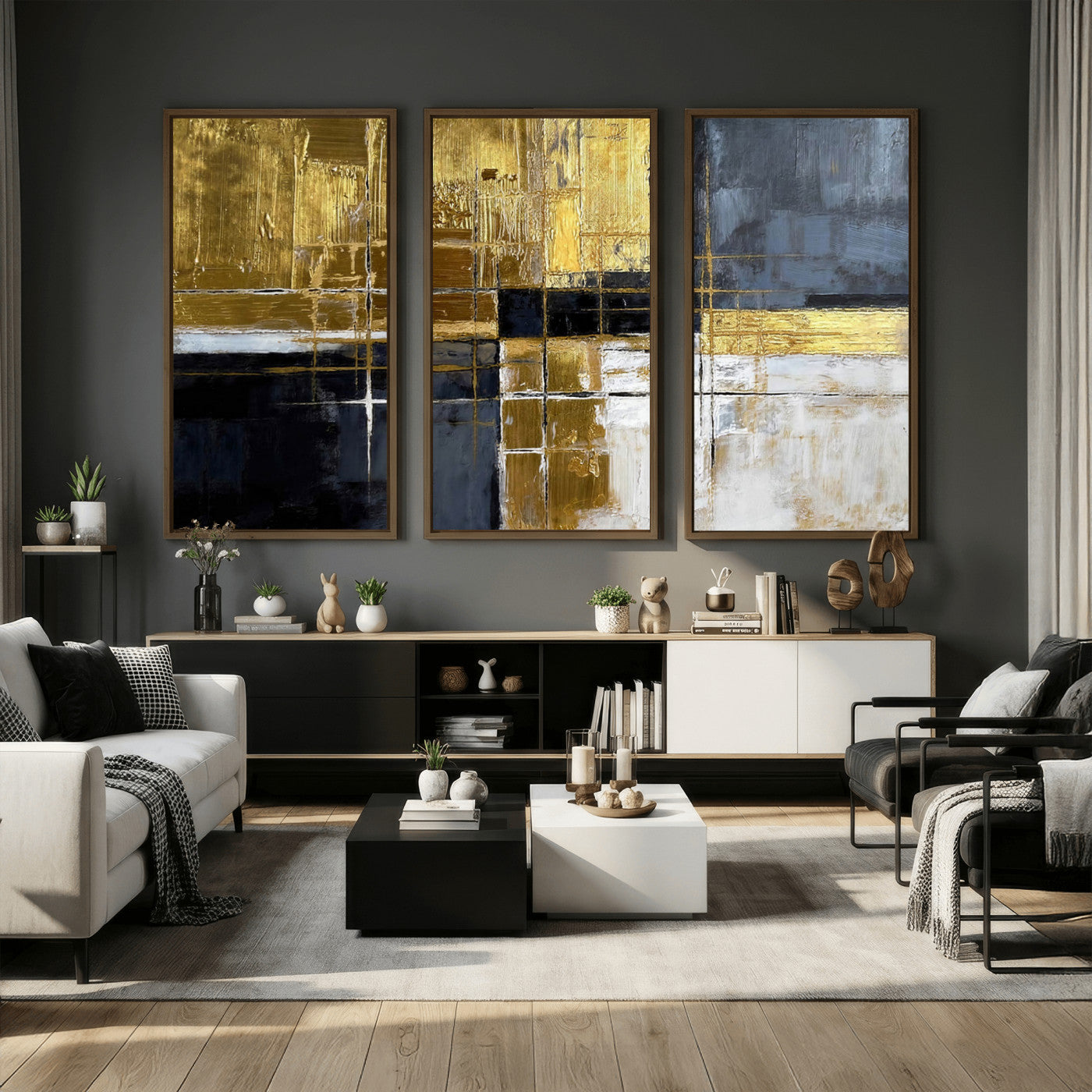 Gold Navy Abstract Wall Art Canvas Print, Modern Luxury