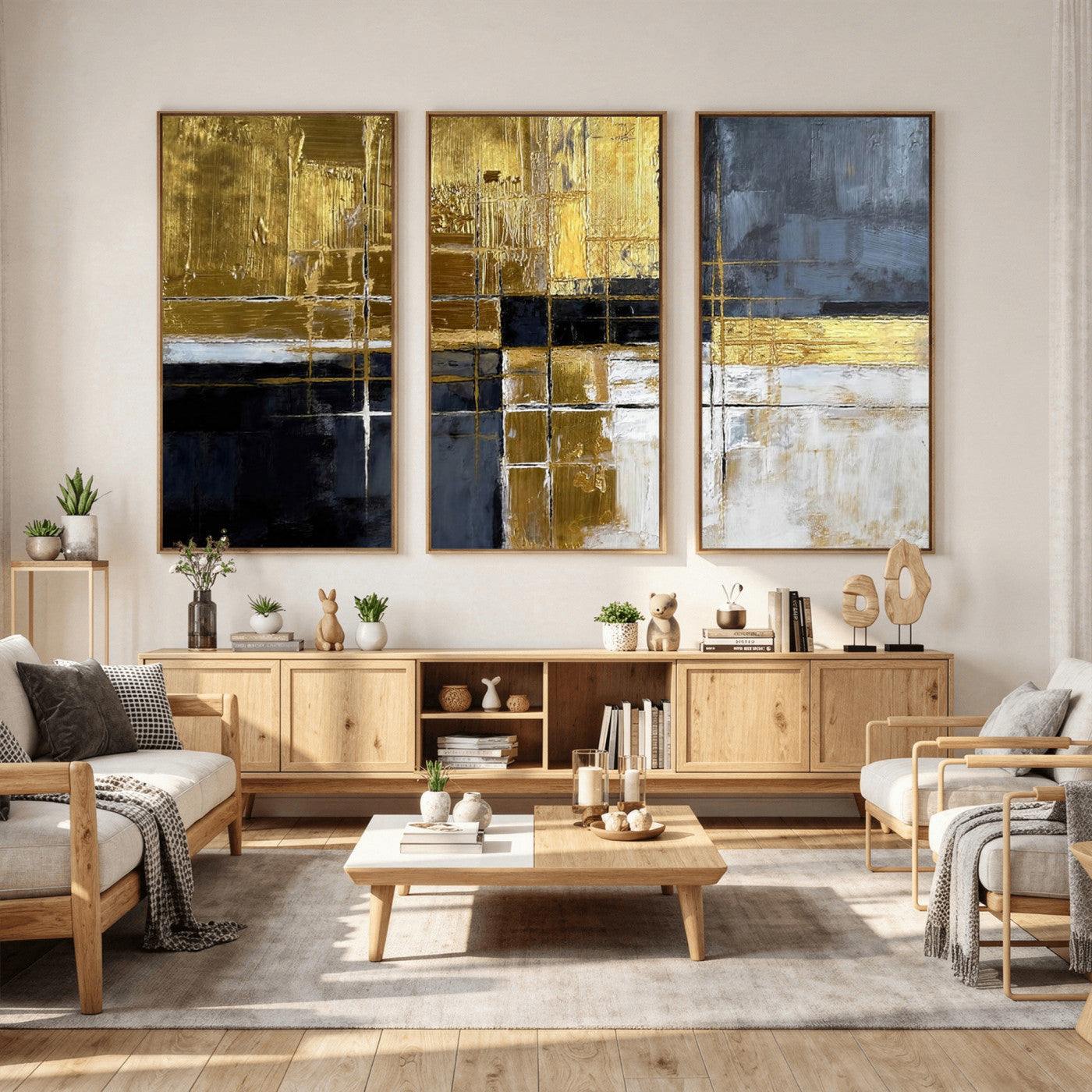 Gold Navy Abstract Wall Art Canvas Print, Modern Luxury