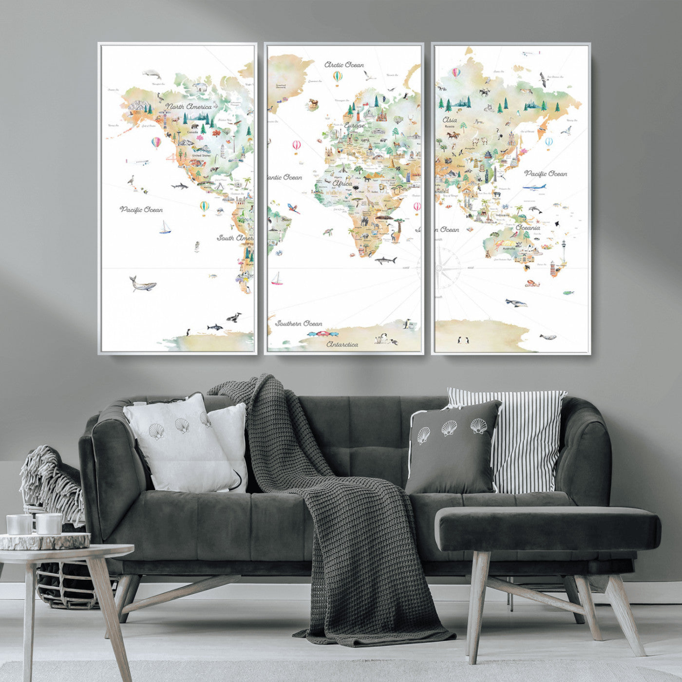 Animal World Map for Kids Room Decor
