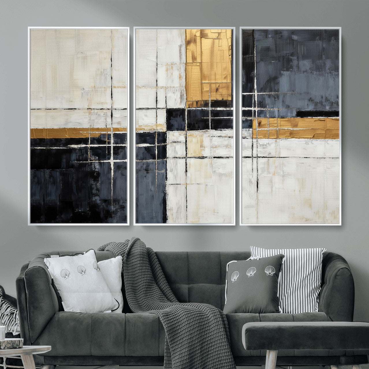 Gold Abstract Wall Art Canvas Print, Modern Luxury Geometric
