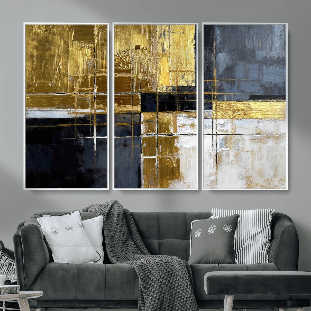 Gold Navy Abstract Wall Art Canvas Print, Modern Luxury