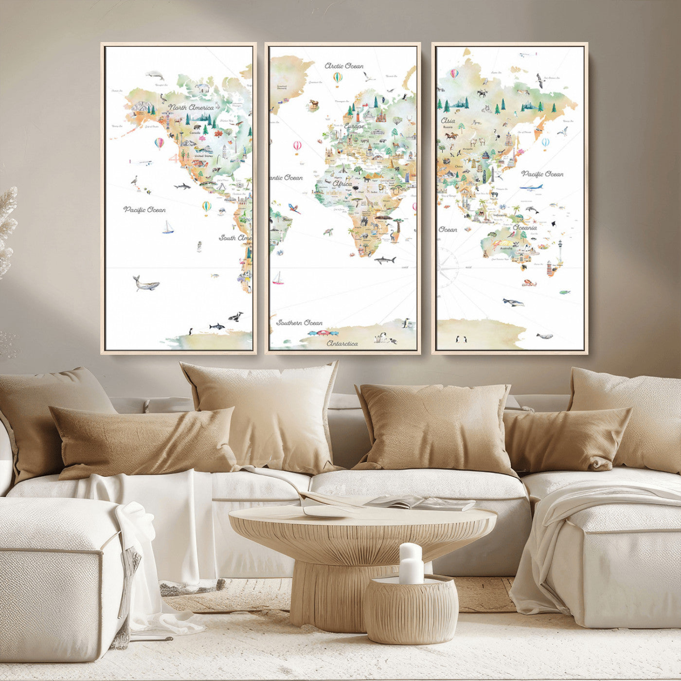 Animal World Map for Kids Room Decor
