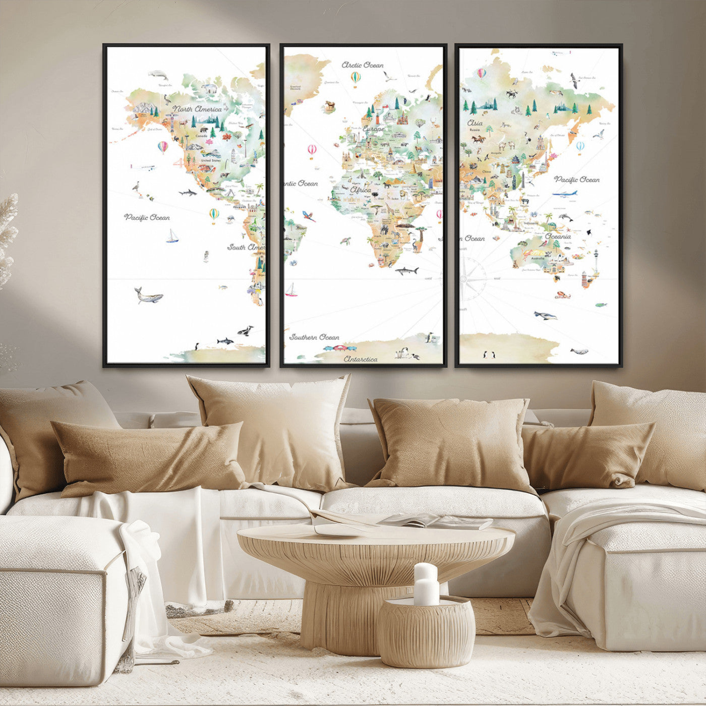 Animal World Map for Kids Room Decor