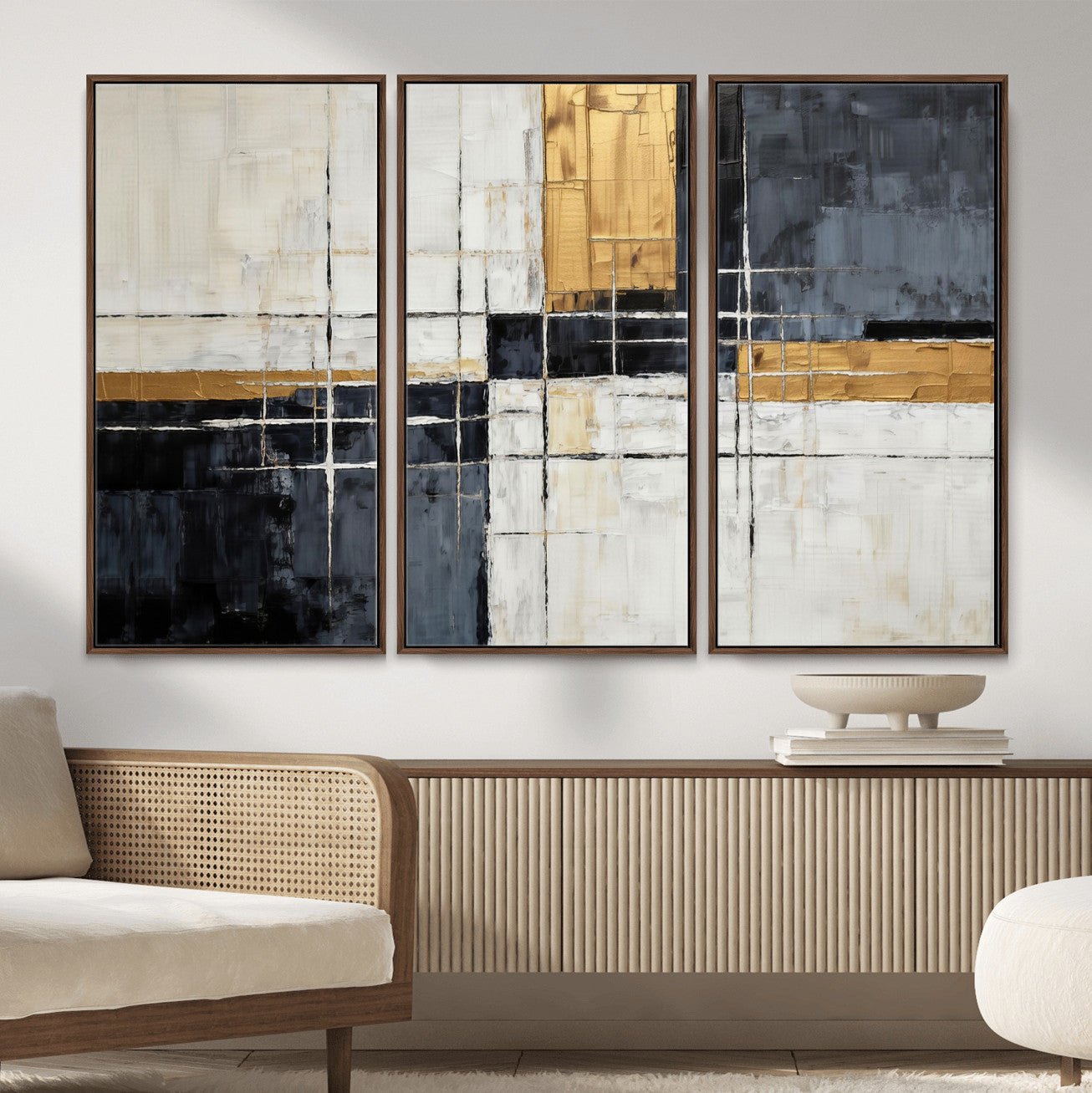 Gold Abstract Wall Art Canvas Print, Modern Luxury Geometric