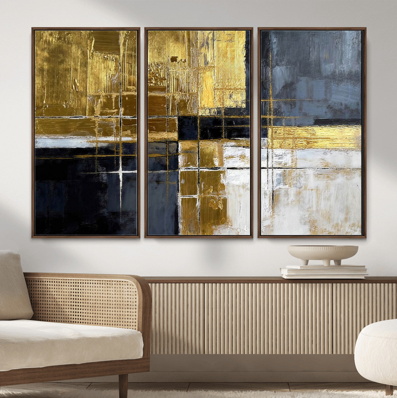 Gold Navy Abstract Wall Art Canvas Print, Modern Luxury