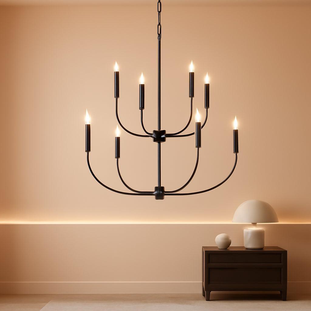 Nine Light Black Chandelier Entryway Modern Farmhouse-0