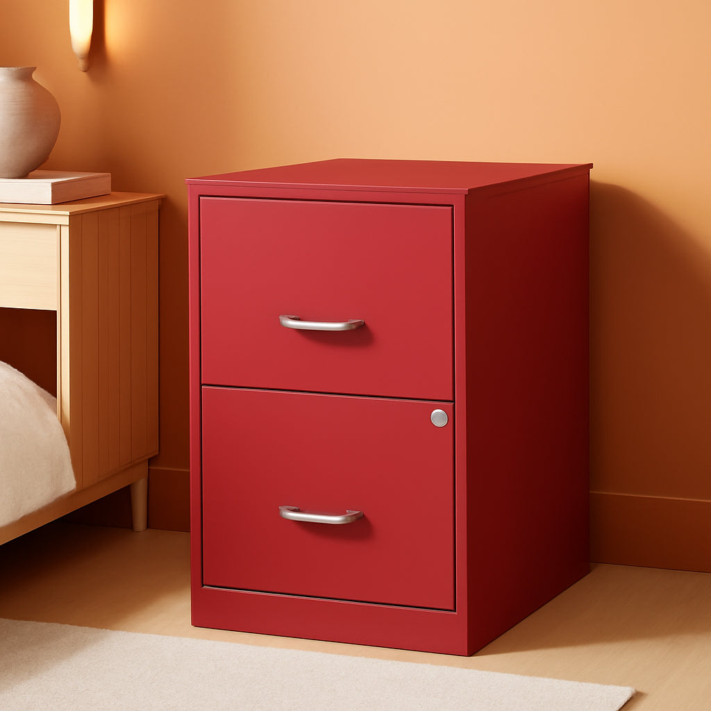 Two Drawer File Cabinet Red Steel With Smooth Glide Drawers 14 Point 2 Inch By 18 Inch By 24 Point 5 Inch