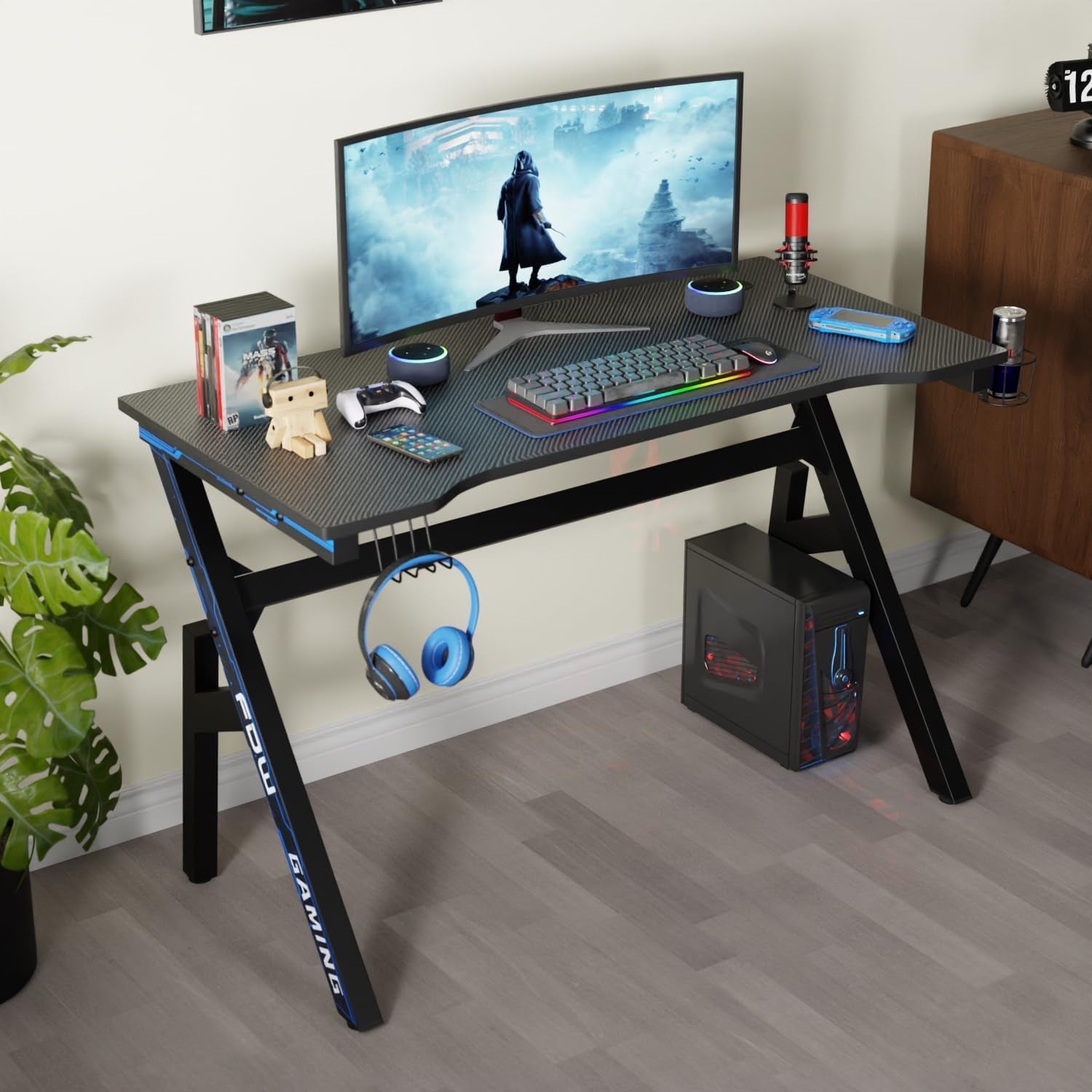 47 Inch Carbon Fiber Gaming Desk with Cup Holder