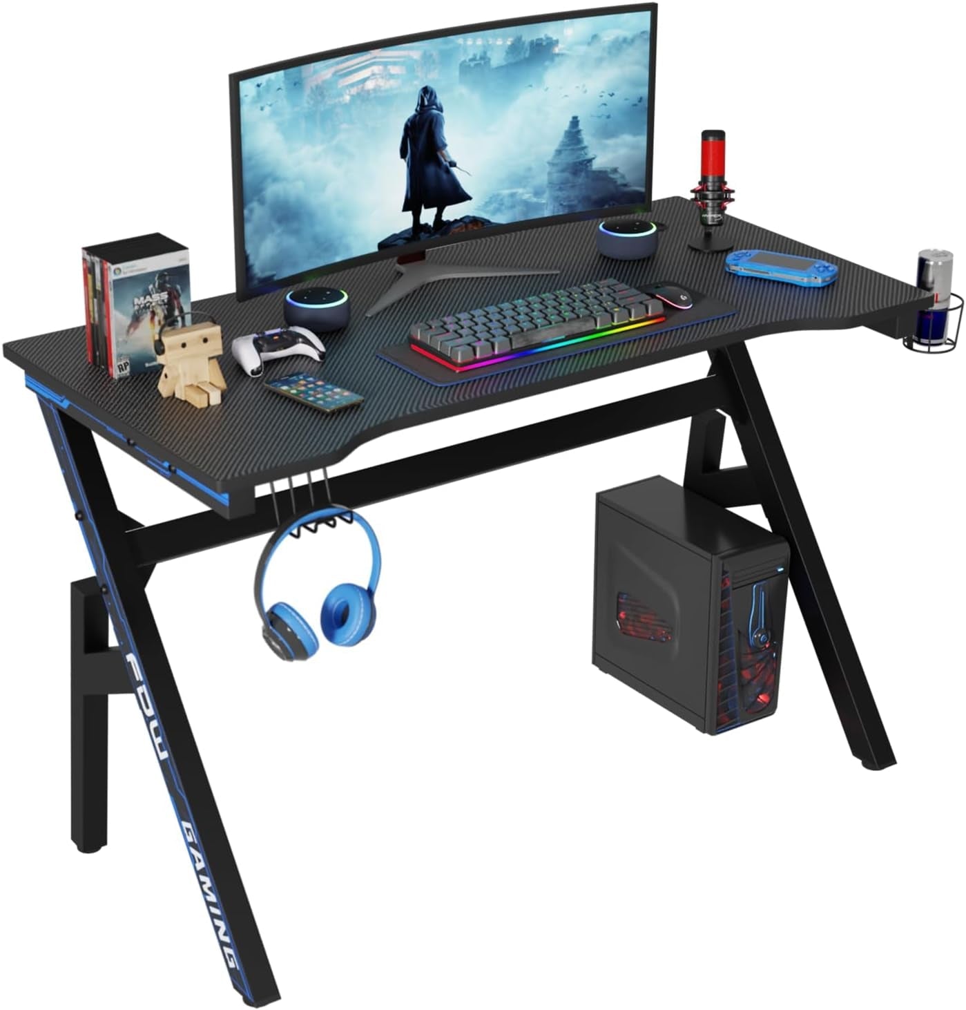 47 Inch Carbon Fiber Gaming Desk with Cup Holder