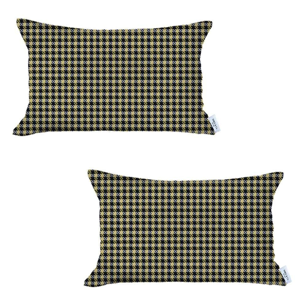 Set Of Two 20" X 12" Yellow Polyester Houndstooth Zippered Pillow-1