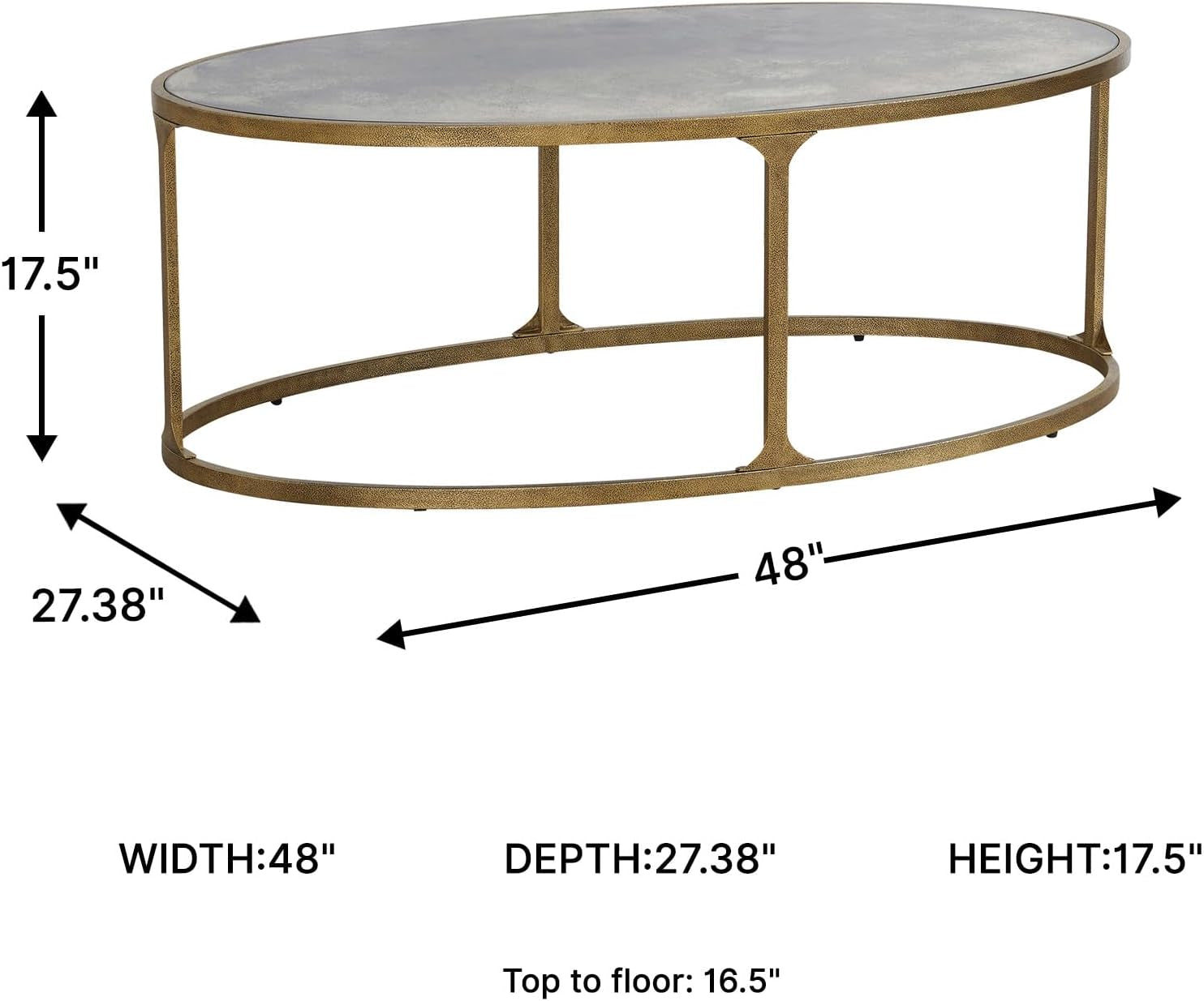 Oval Coffee Table Antiqued Gold Finish TemperedGlass-2