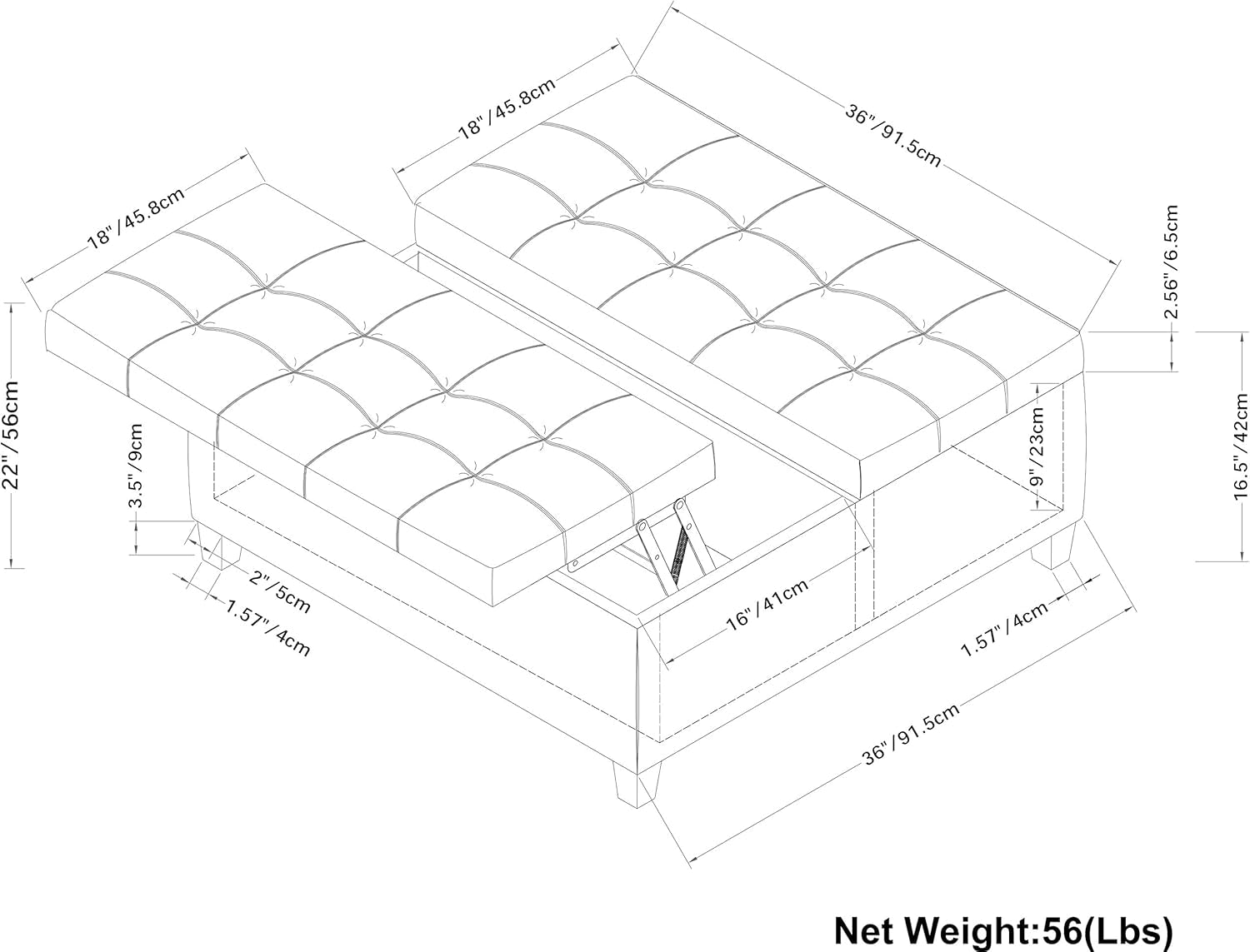 Distressed Umber 36 Inch Storage Ottoman Vegan Faux Leather