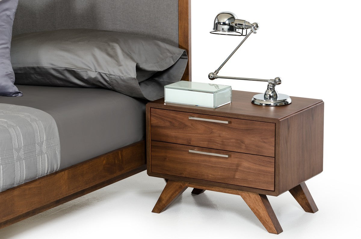 Modern Walnut Brown Nightstand with Two Drawers-0