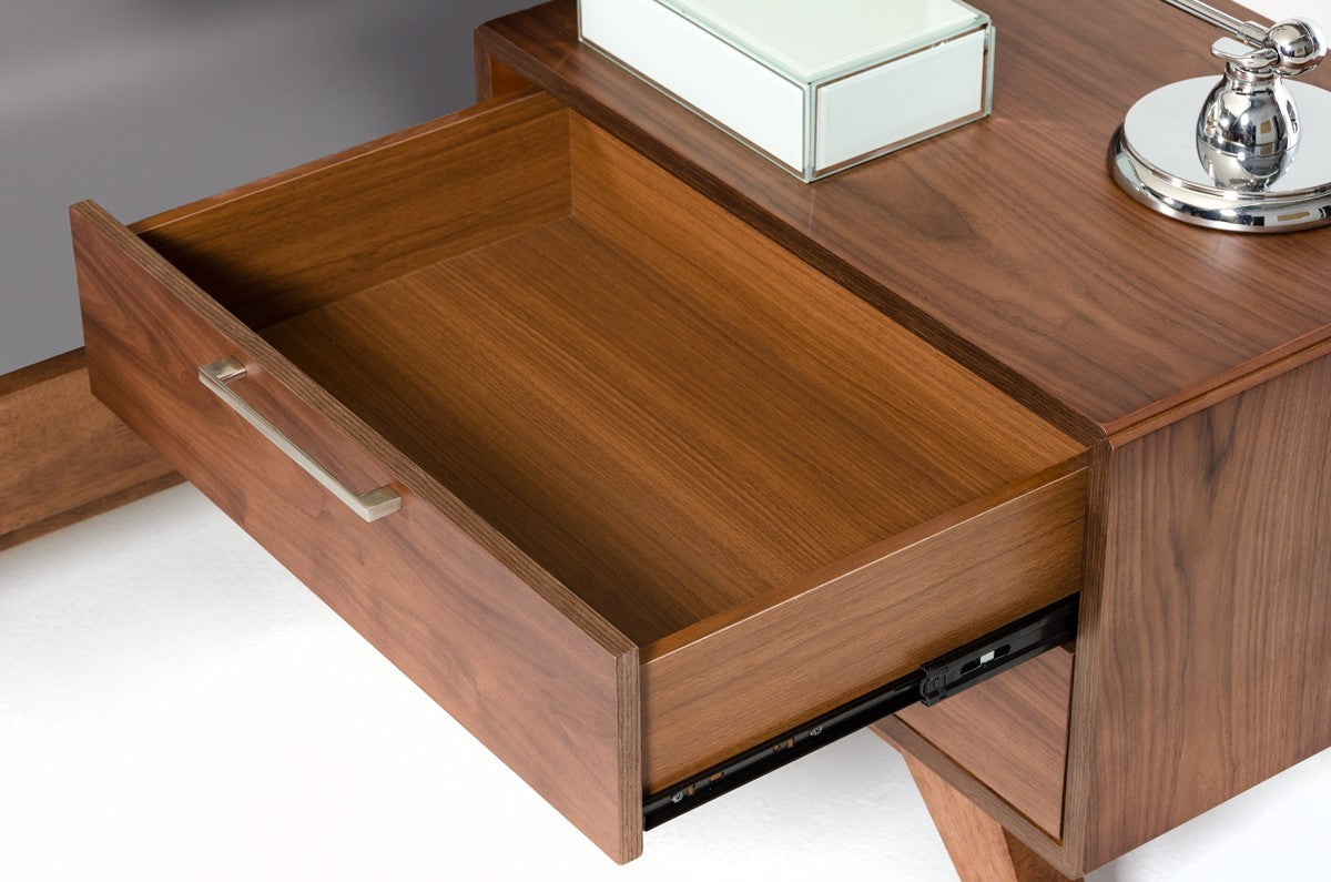 Modern Walnut Brown Nightstand with Two Drawers-1