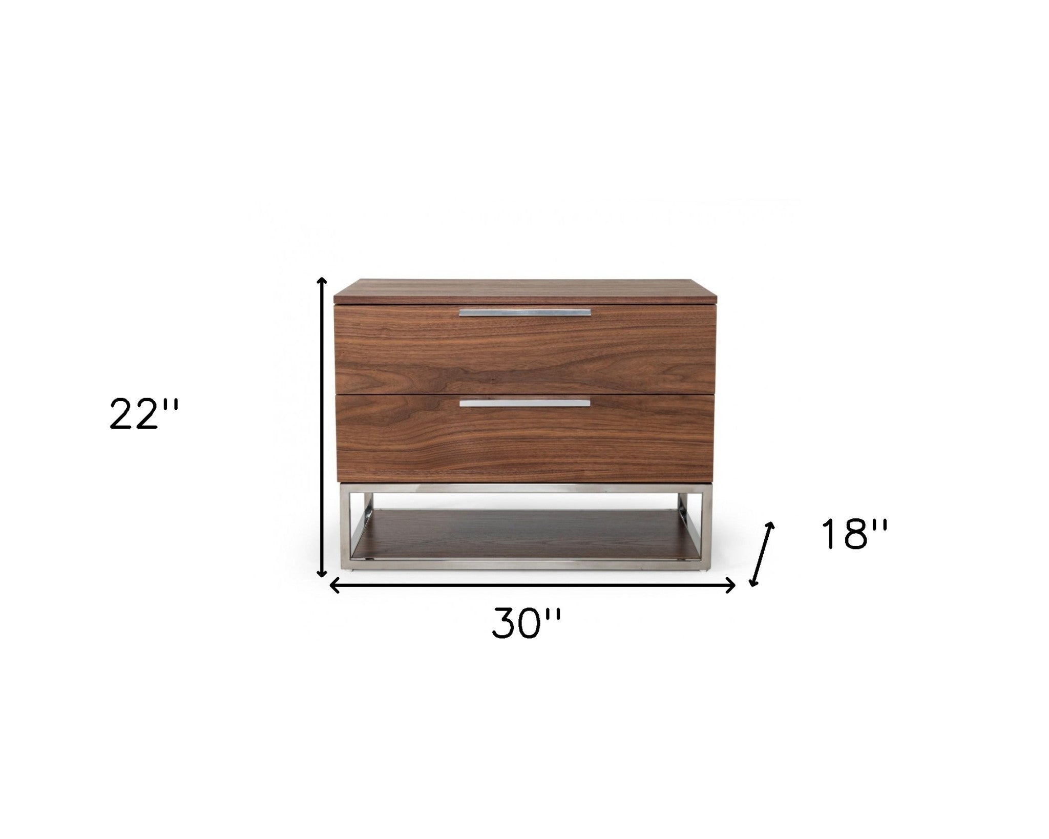 Contemporary Walnut and Stainless Steel Nightstand with Two Drawers-5