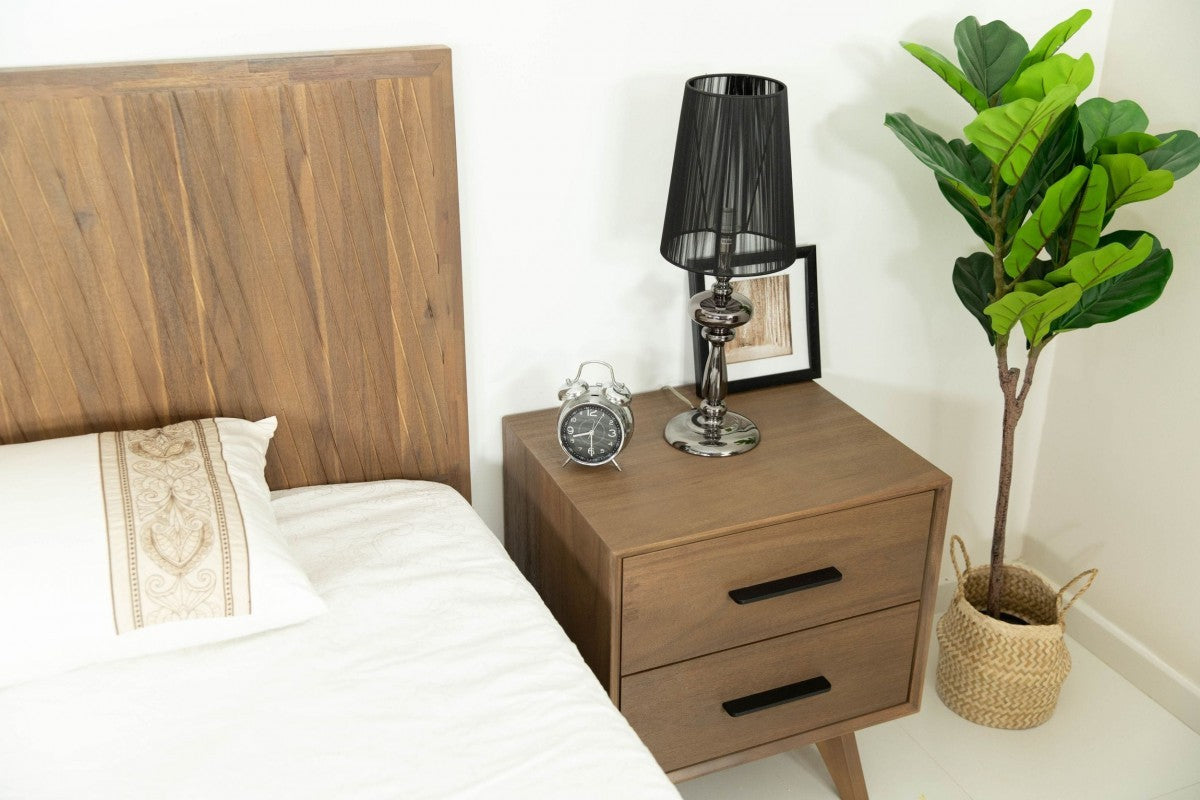 Natural Light Mocha Contemporary Nightstand with Two Drawers-7