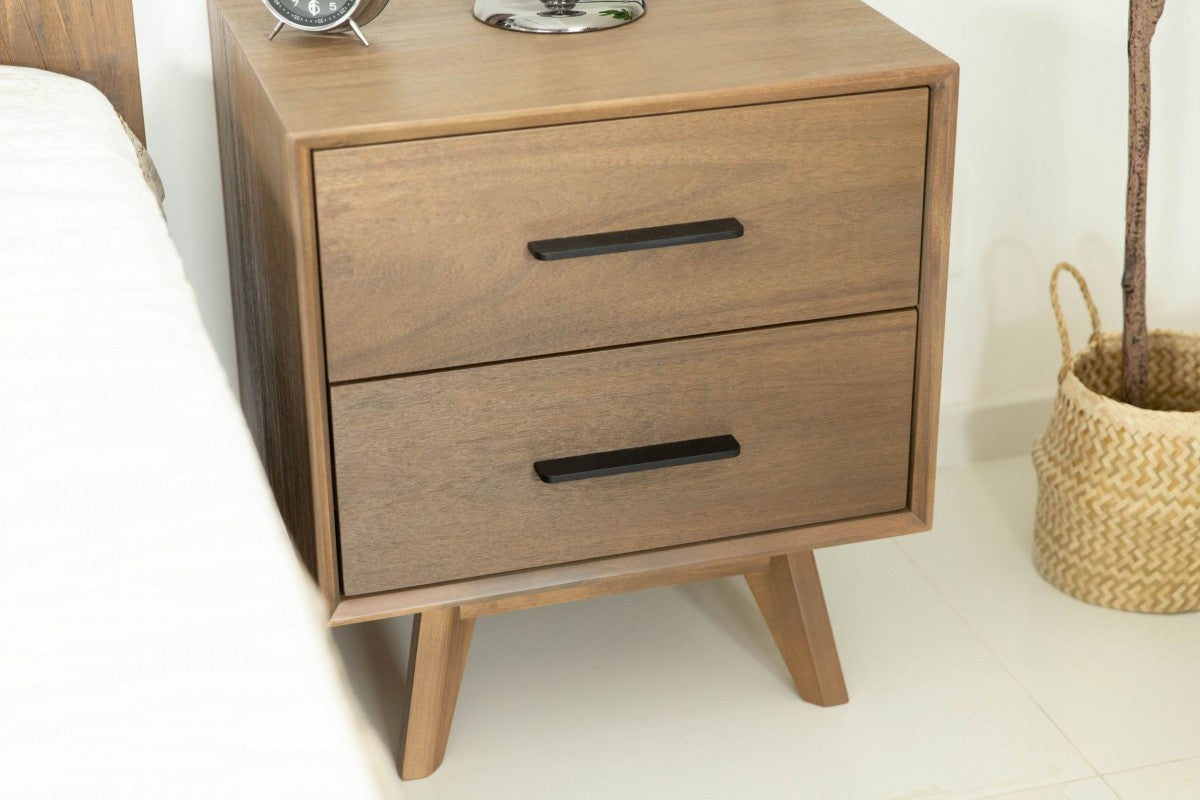 Natural Light Mocha Contemporary Nightstand with Two Drawers-5