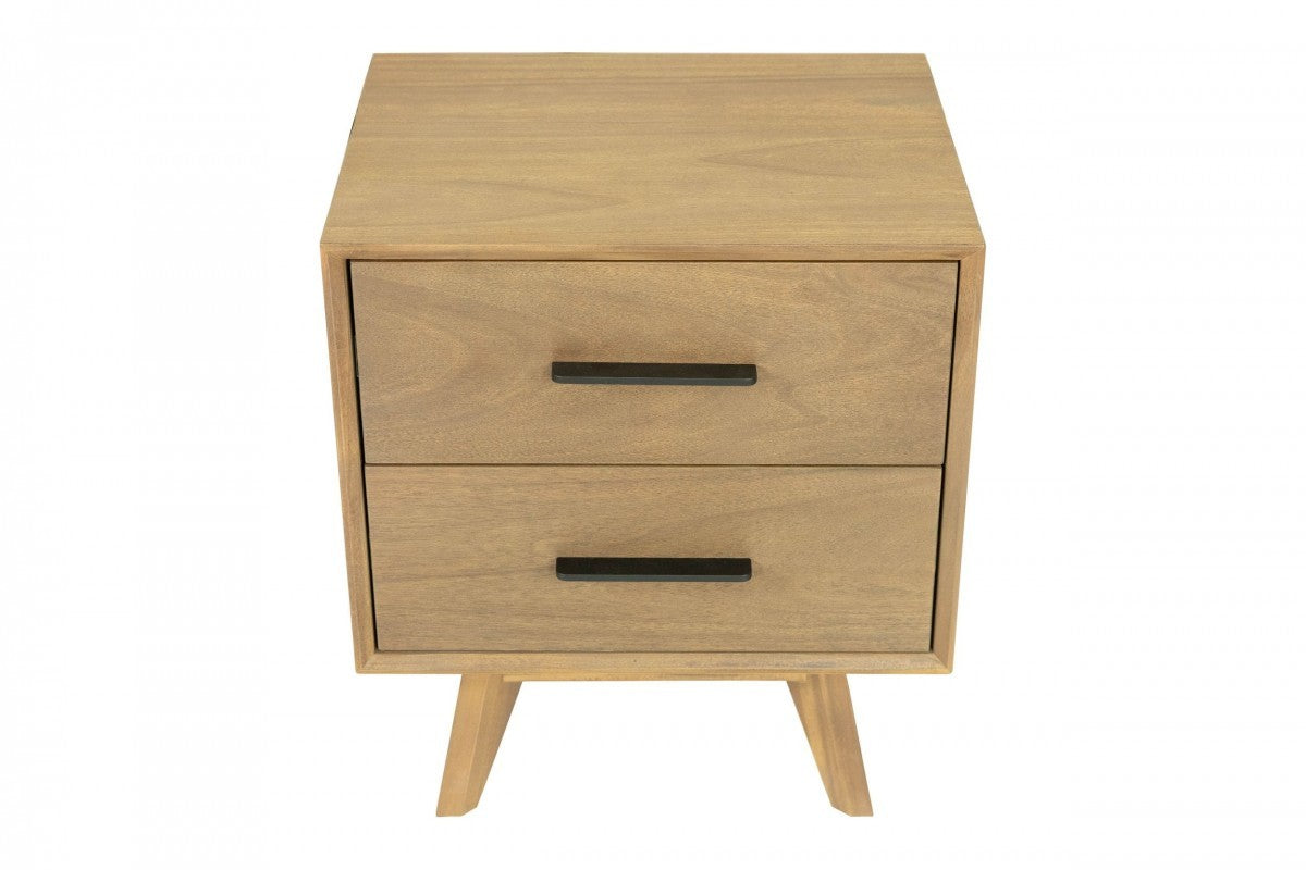 Natural Light Mocha Contemporary Nightstand with Two Drawers-1