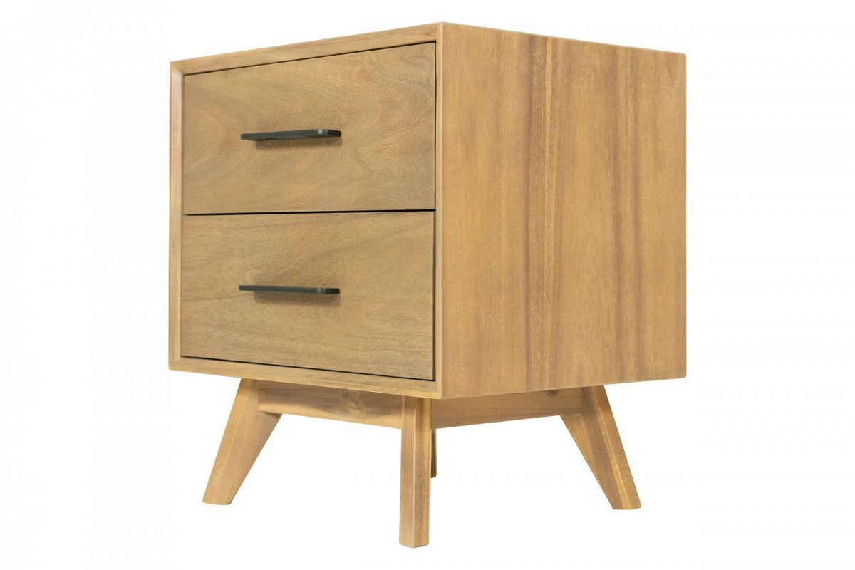 Natural Light Mocha Contemporary Nightstand with Two Drawers-2