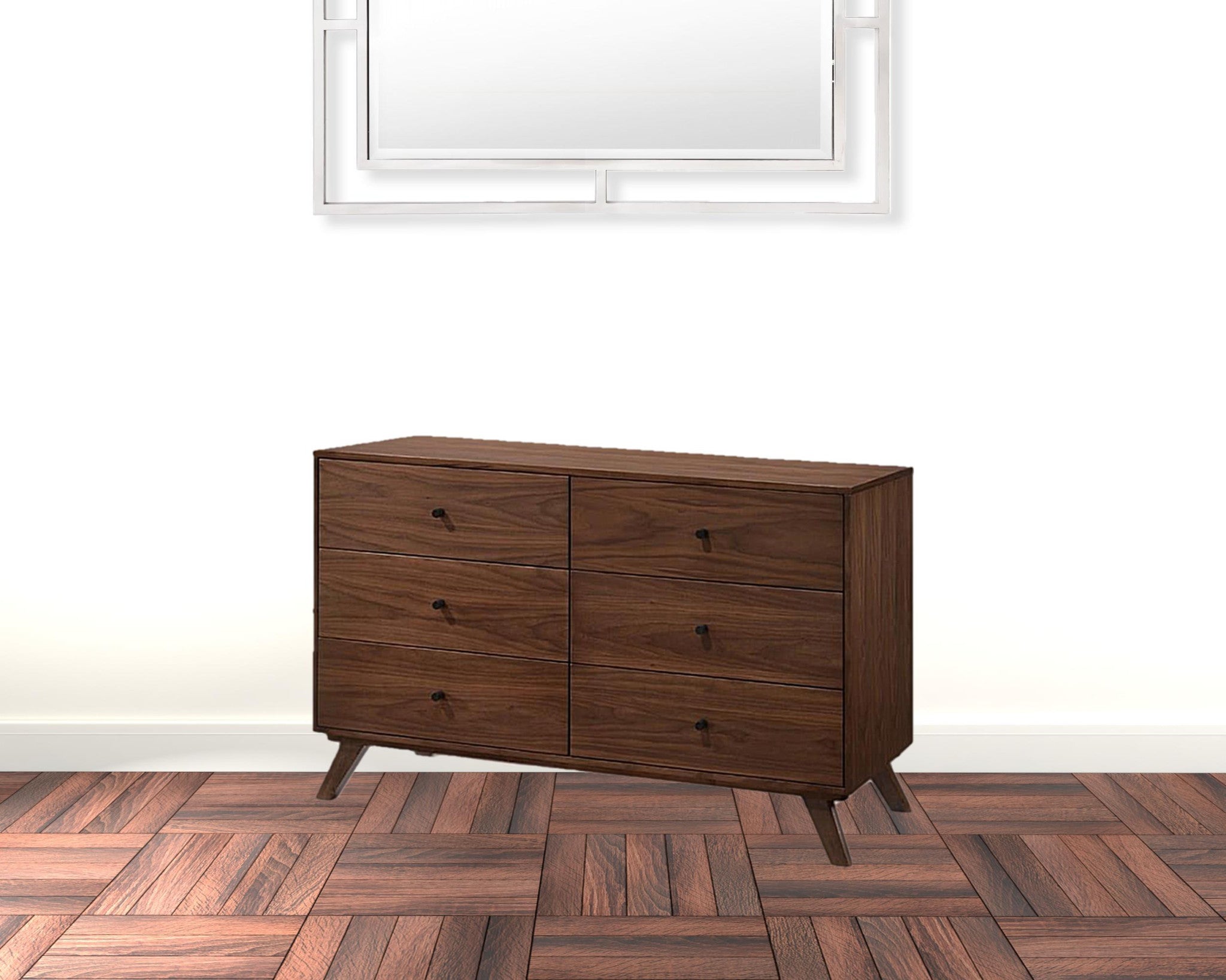 51" Walnut Solid Wood Six Drawer Double Dresser-1