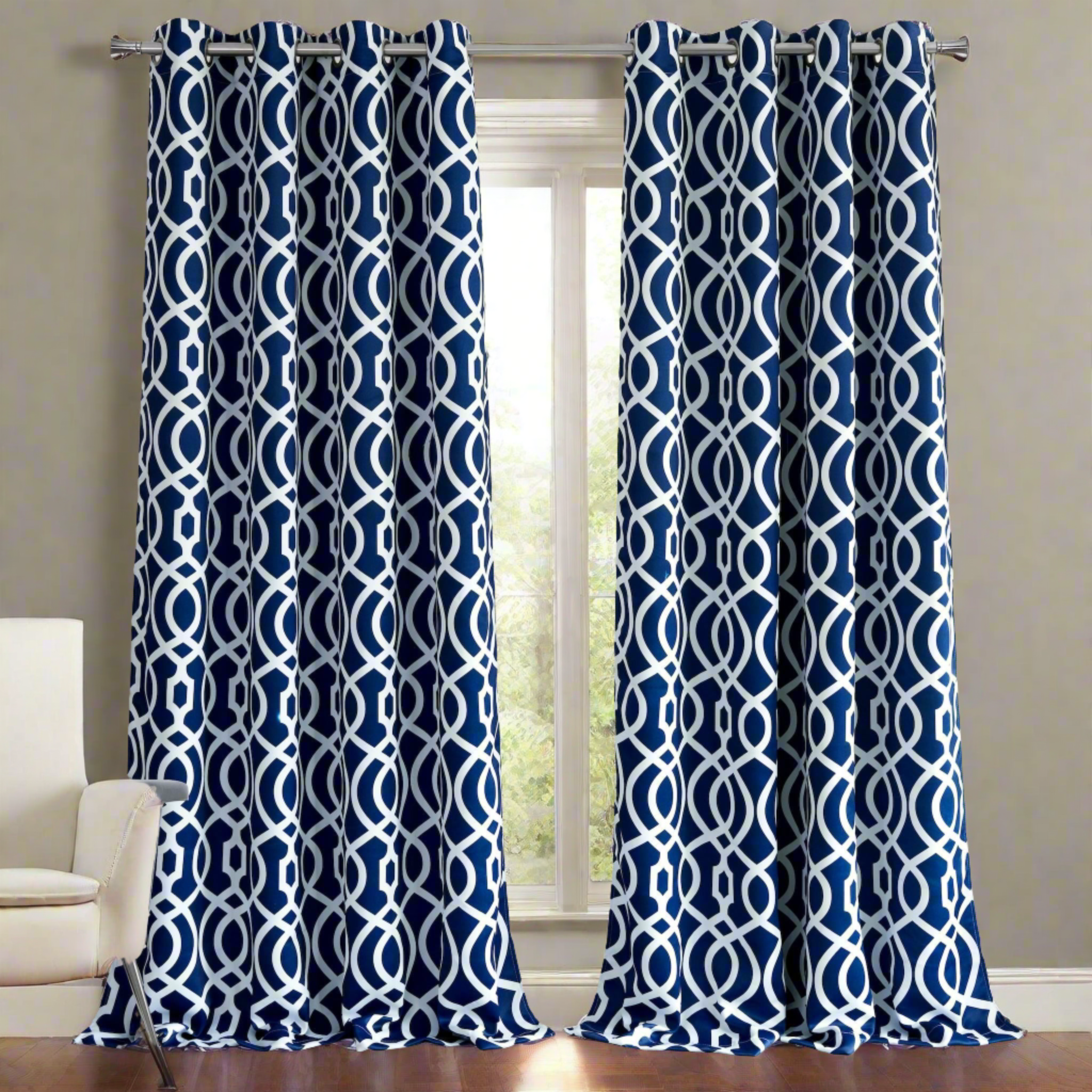 84" Navy Blue Trellis Black Out Window Curtain Panel