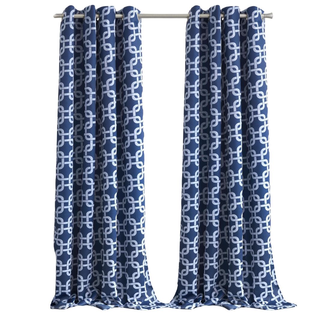 84” Navy Interlock Pattern Window Curtain Panel-1