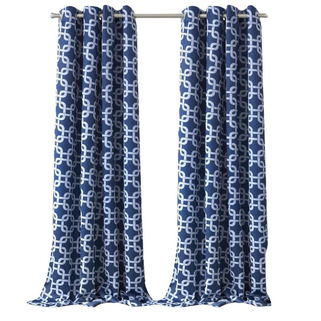 84” Navy Interlock Pattern Window Curtain Panel-2