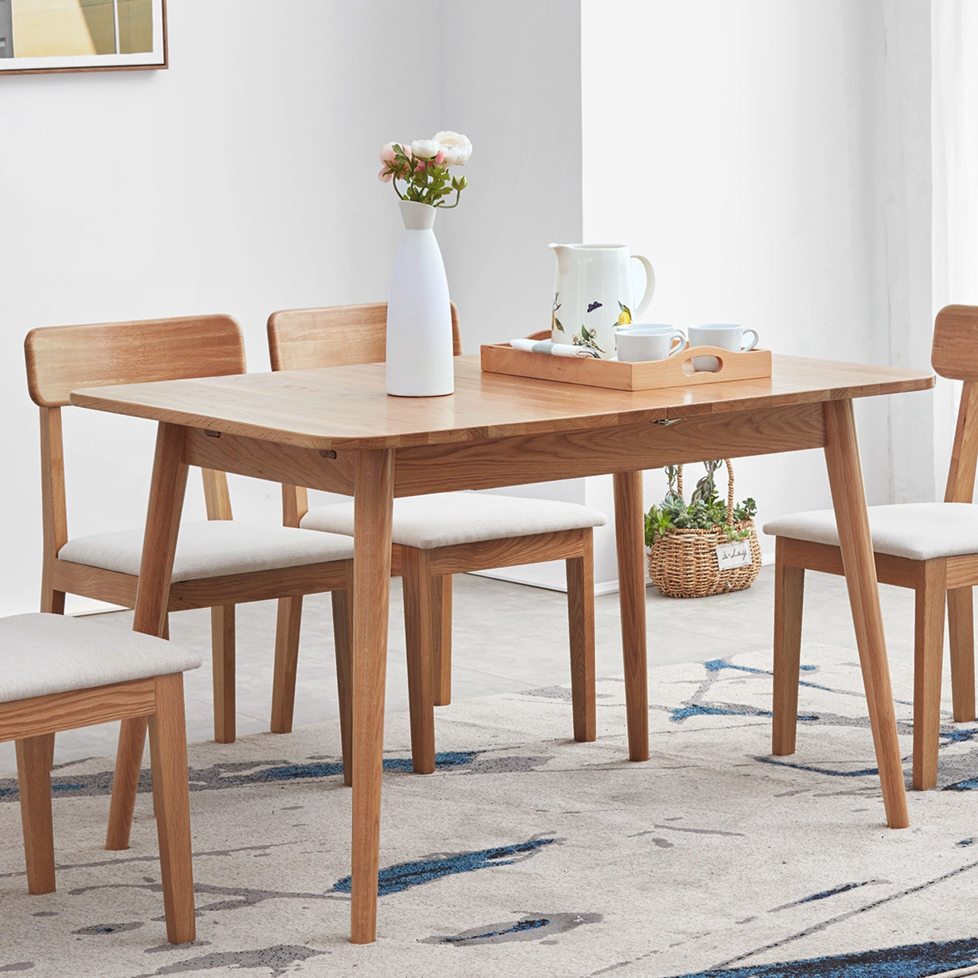 Natural Solid Oak Round Corner Dining Table-2