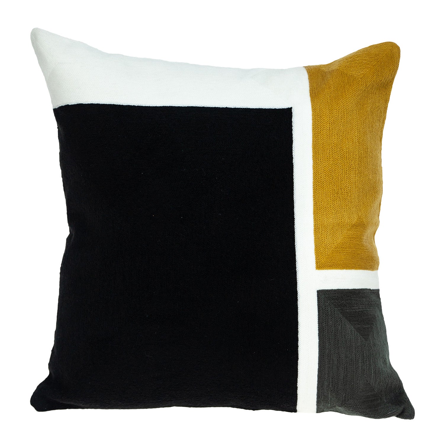 20" X 20" Black And Yellow Geometric Zippered 100% Cotton Throw Pillow-0