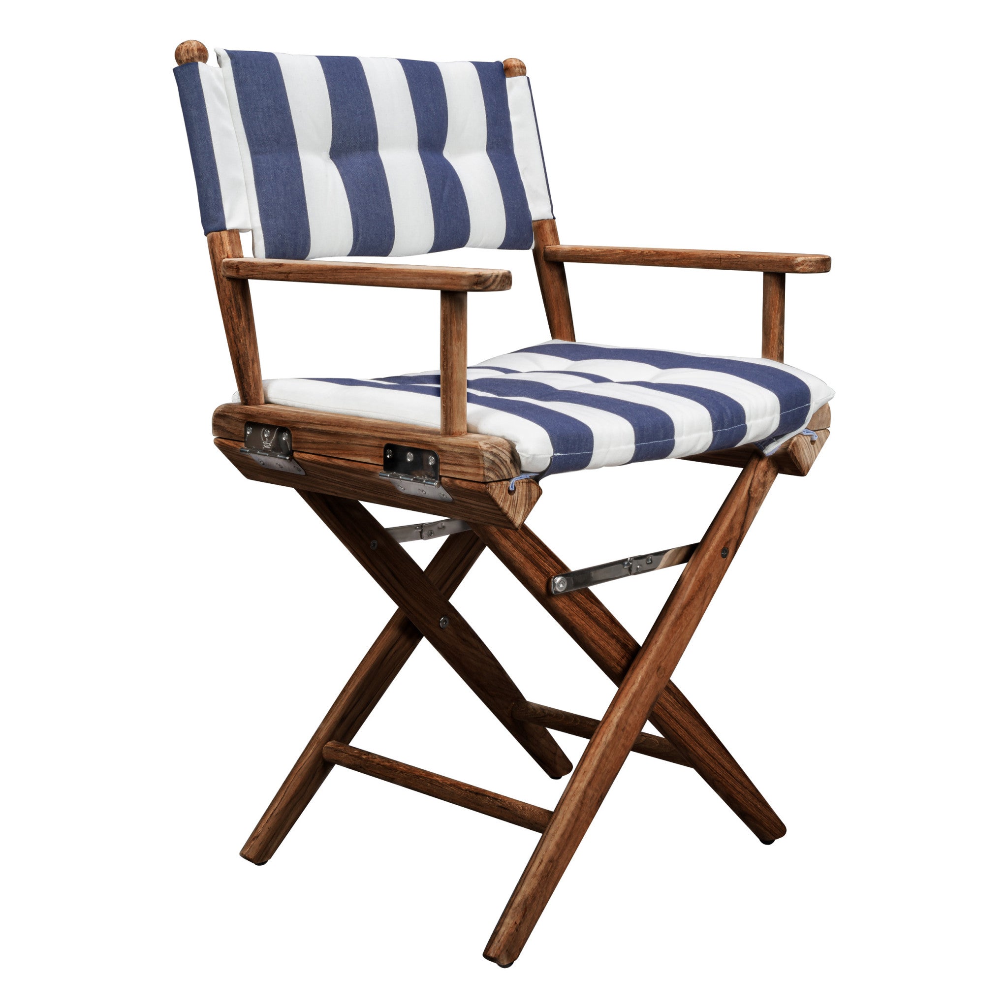 23" Blue and White and Natural Wood Solid Wood Indoor Outdoor Director Chair with Blue and White Cushion-0