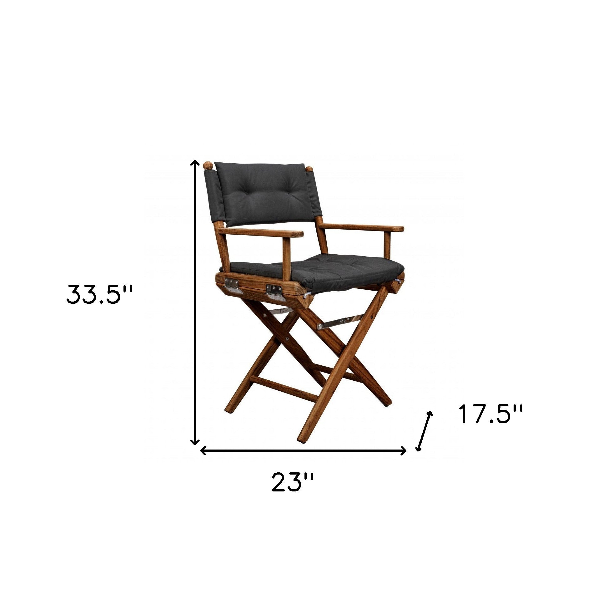 23" Black and Natural Wood Solid Wood Indoor Outdoor Director Chair with Black Cushion-4