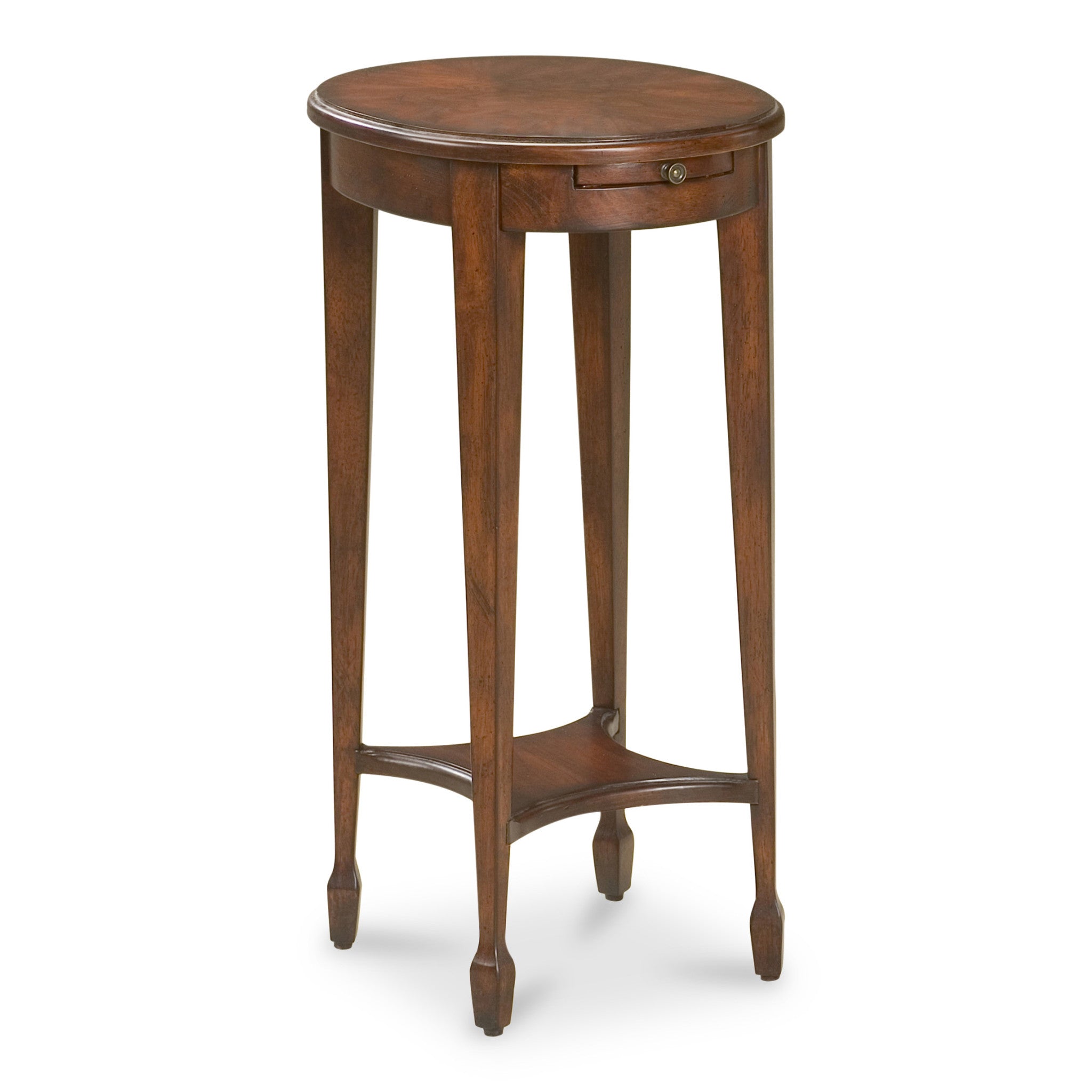 26" Dark Brown And Cherry Manufactured Wood Oval End Table With Shelf-0