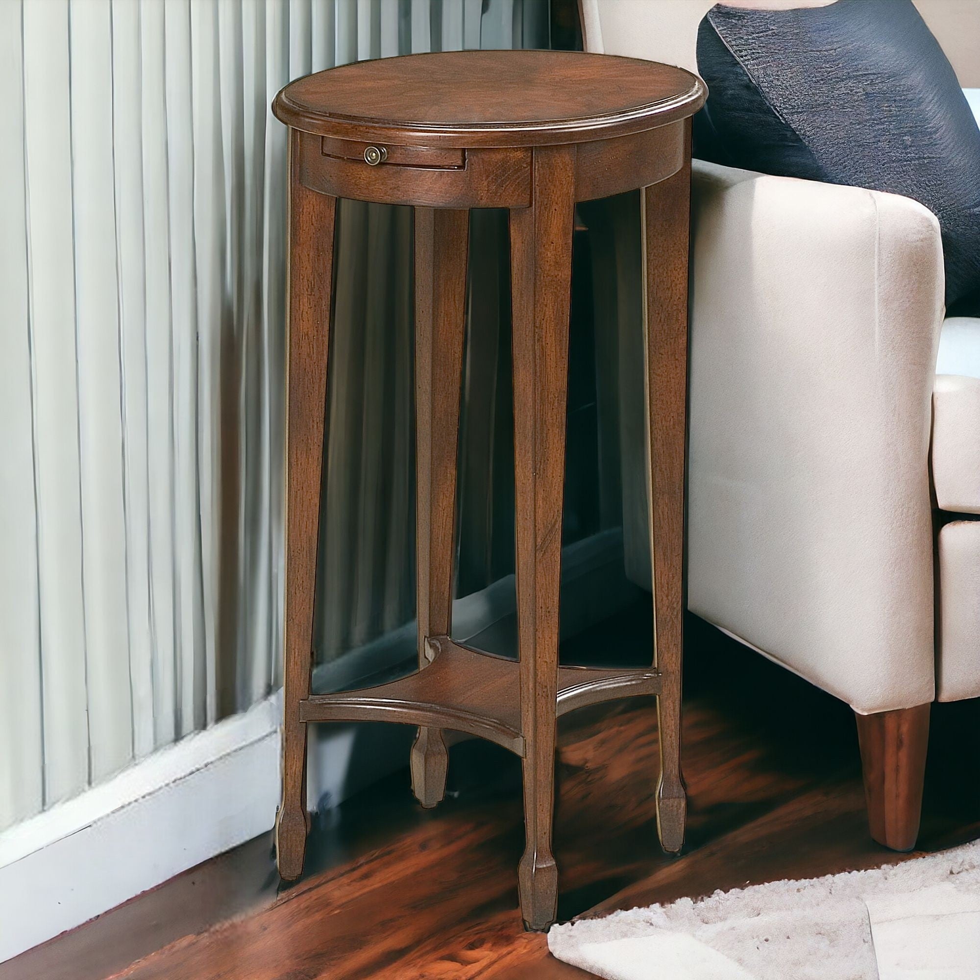 26" Dark Brown And Cherry Manufactured Wood Oval End Table With Shelf-1