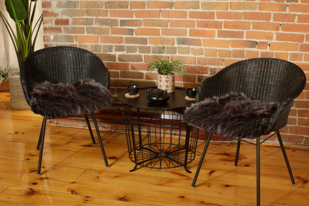 Set of Two 17" Chocolate Faux Fur Dining Chair Pads-4