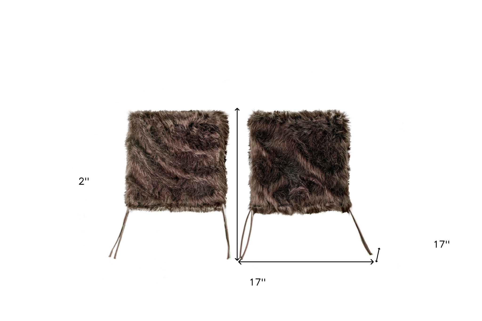 Set of Two 17" Chocolate Faux Fur Dining Chair Pads-5