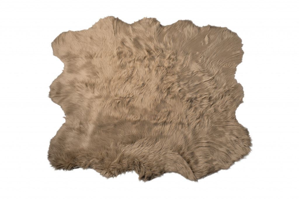 5' X 6' Tan Faux Sheepskin Non Skid Area Rug-1