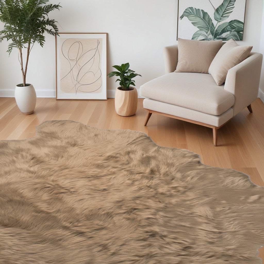 5' X 6' Tan Faux Sheepskin Non Skid Area Rug-0