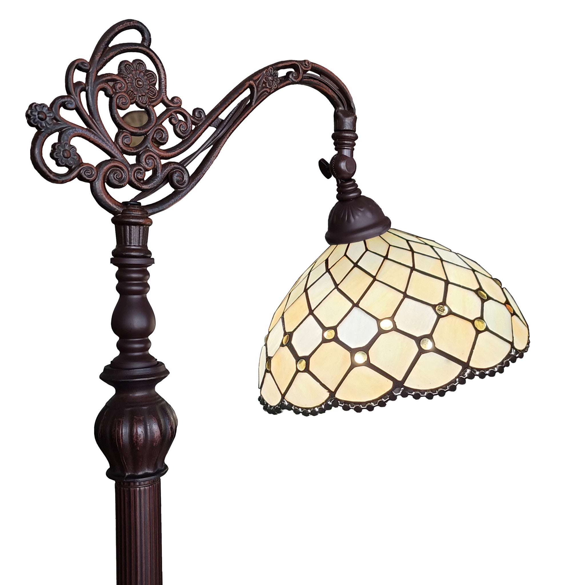 62" Brown Traditional Shaped Floor Lamp With White Stained Glass Bowl Shade-2