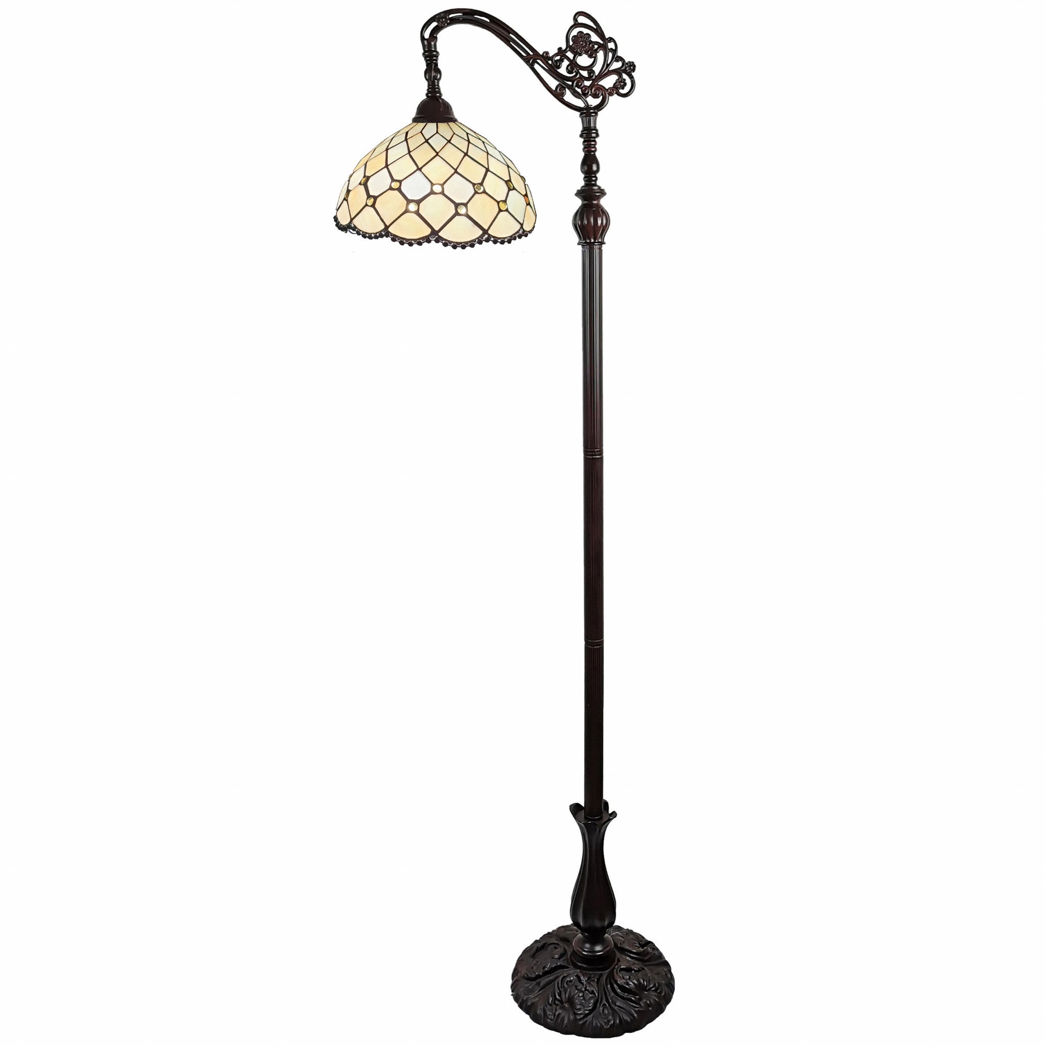 62" Brown Traditional Shaped Floor Lamp With White Stained Glass Bowl Shade-0