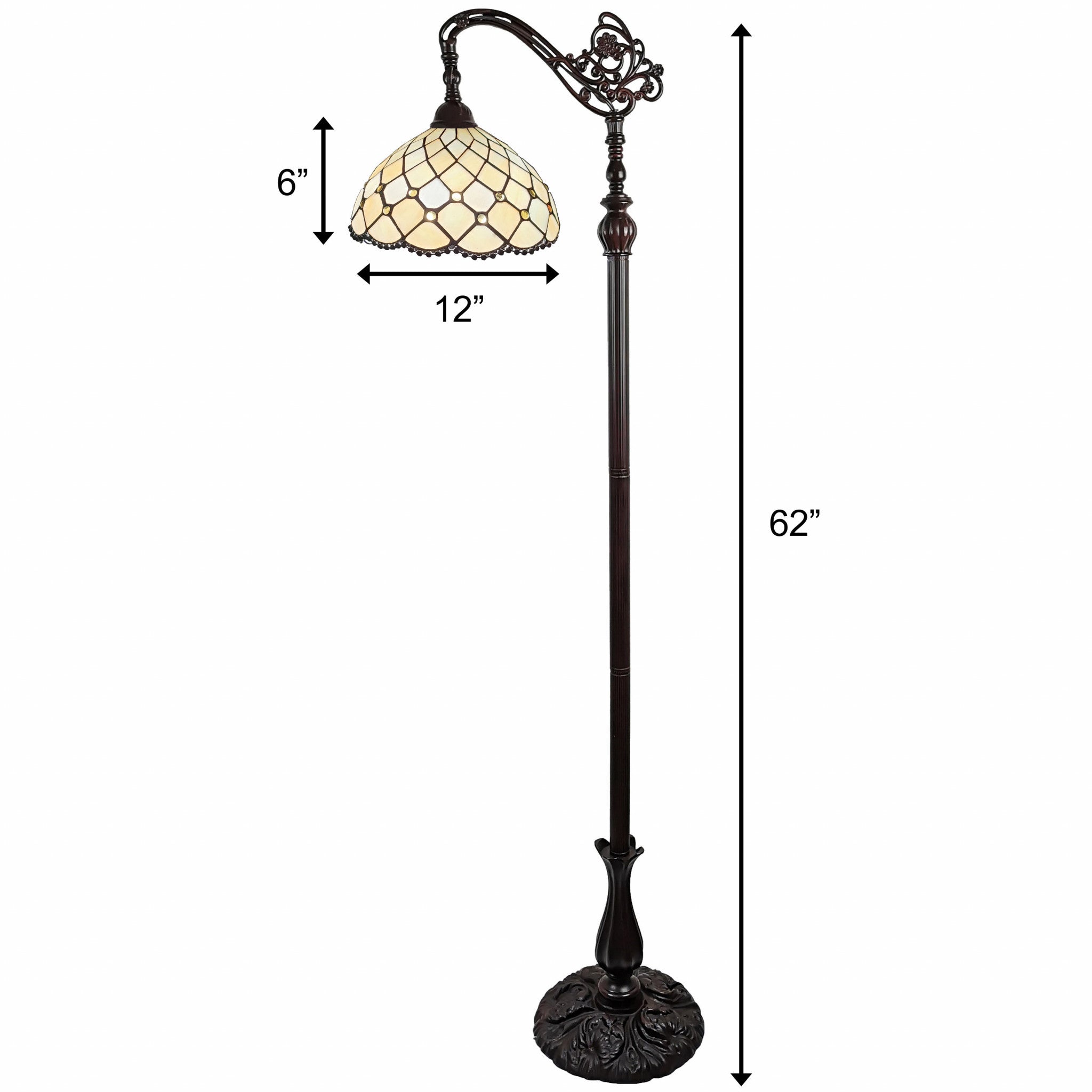 62" Brown Traditional Shaped Floor Lamp With White Stained Glass Bowl Shade-8