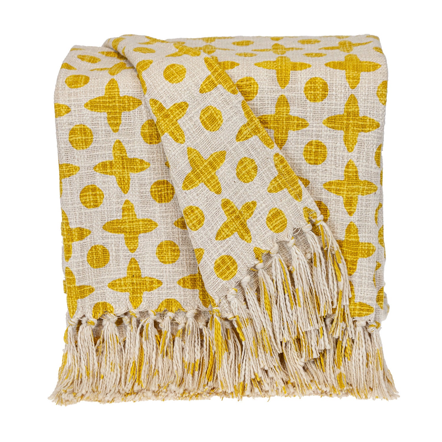 Yellow Woven Cotton Abstract Throw Blanket-2