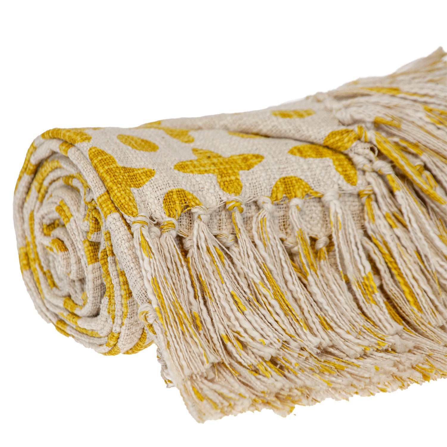 Yellow Woven Cotton Abstract Throw Blanket-0