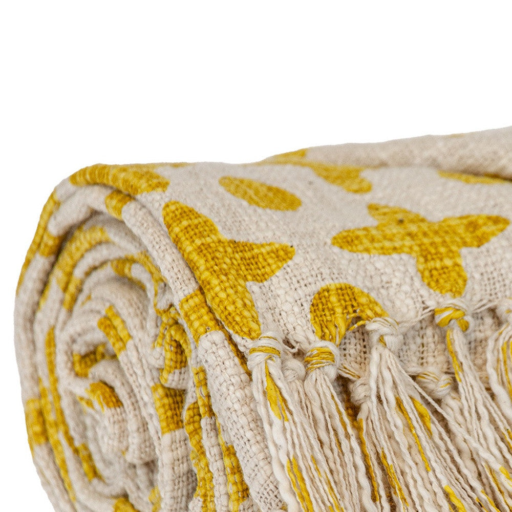 Yellow Woven Cotton Abstract Throw Blanket-5