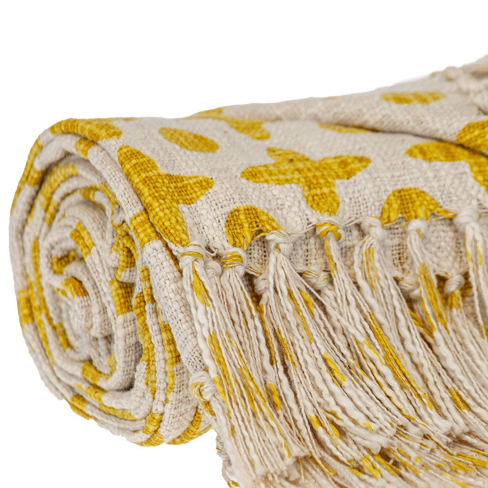 Yellow Woven Cotton Abstract Throw Blanket-6