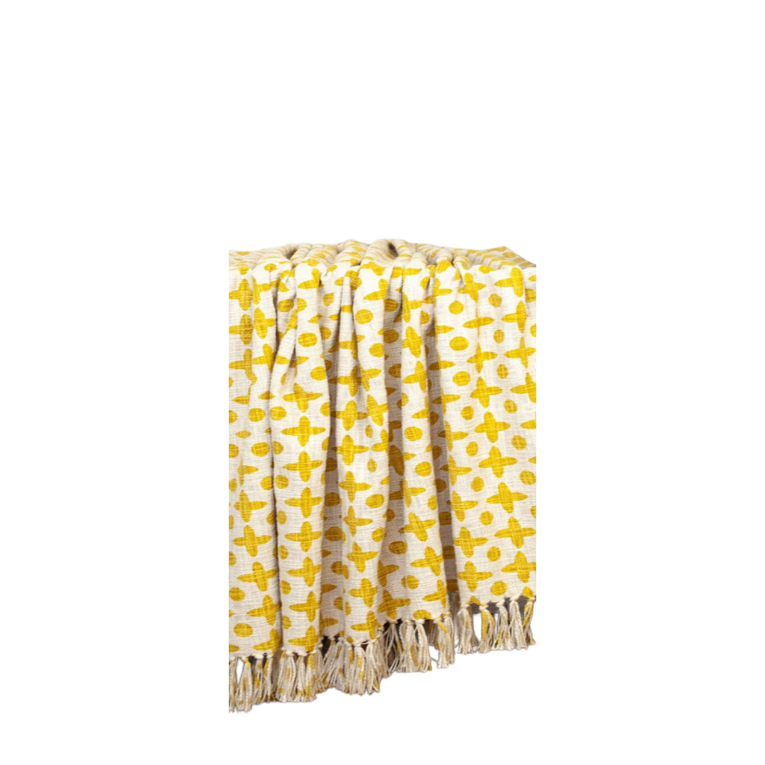 Yellow Woven Cotton Abstract Throw Blanket-4