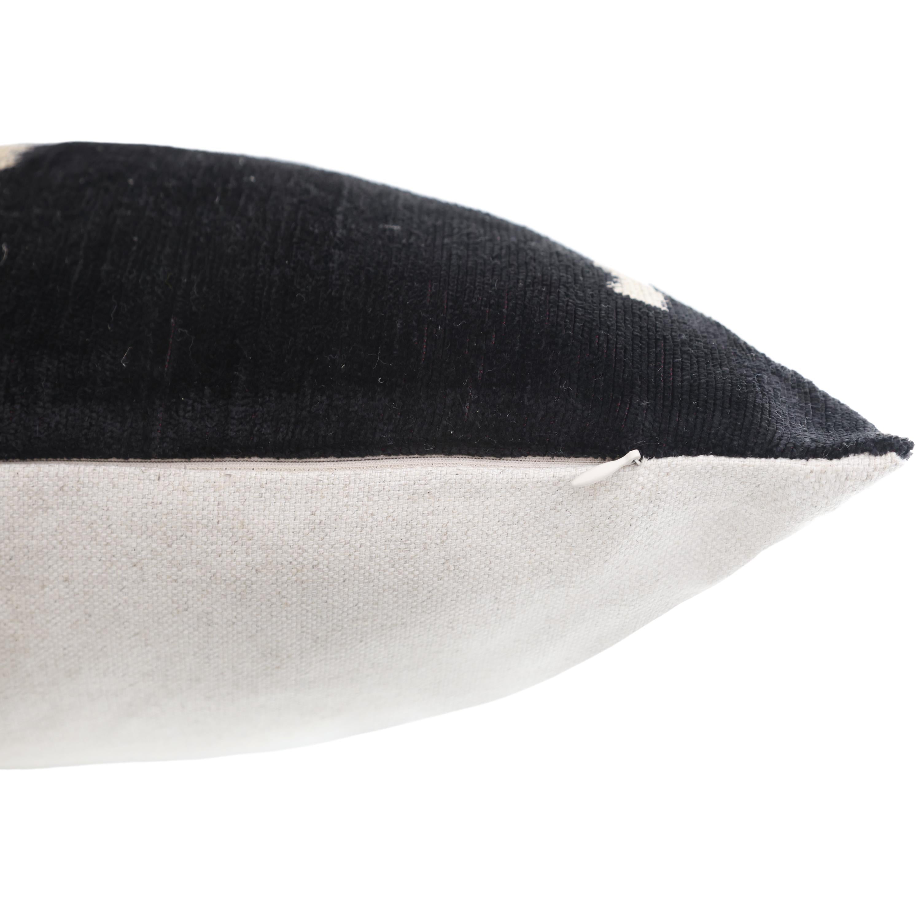 Handmade Black Silk Velvet Pillow 20x20 – Minimalist Modern Designer Cushion