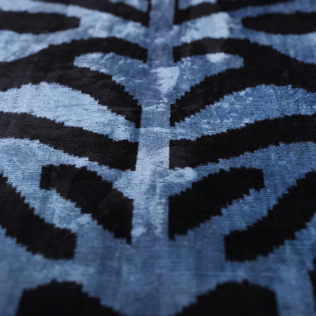 Blue Black Abstract Silk Velvet Lumbar Pillow – 16x24 Handmade Modern Cushion