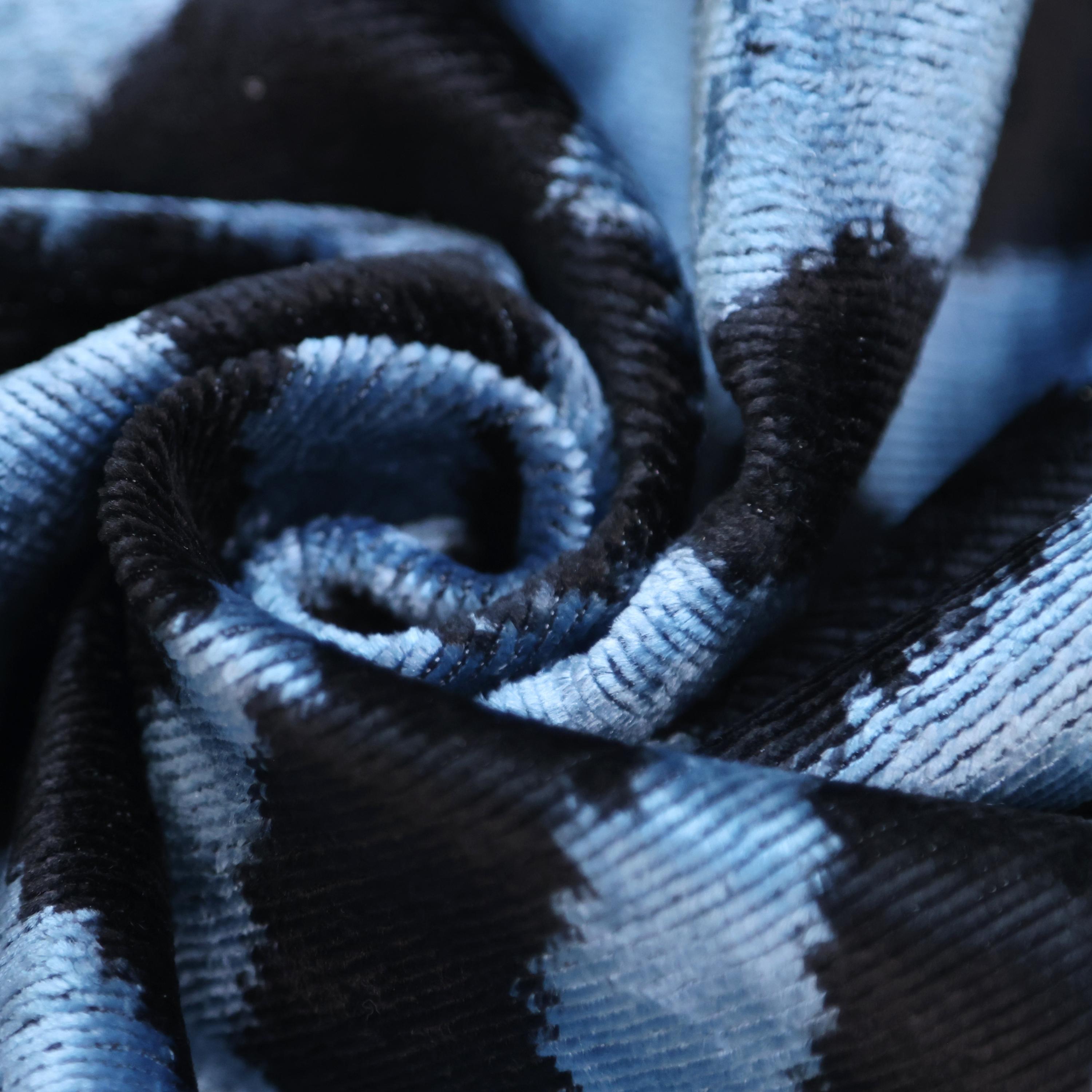 Blue Black Zebra Silk Velvet Pillow – 16x16 Handmade Ikat Cushion
