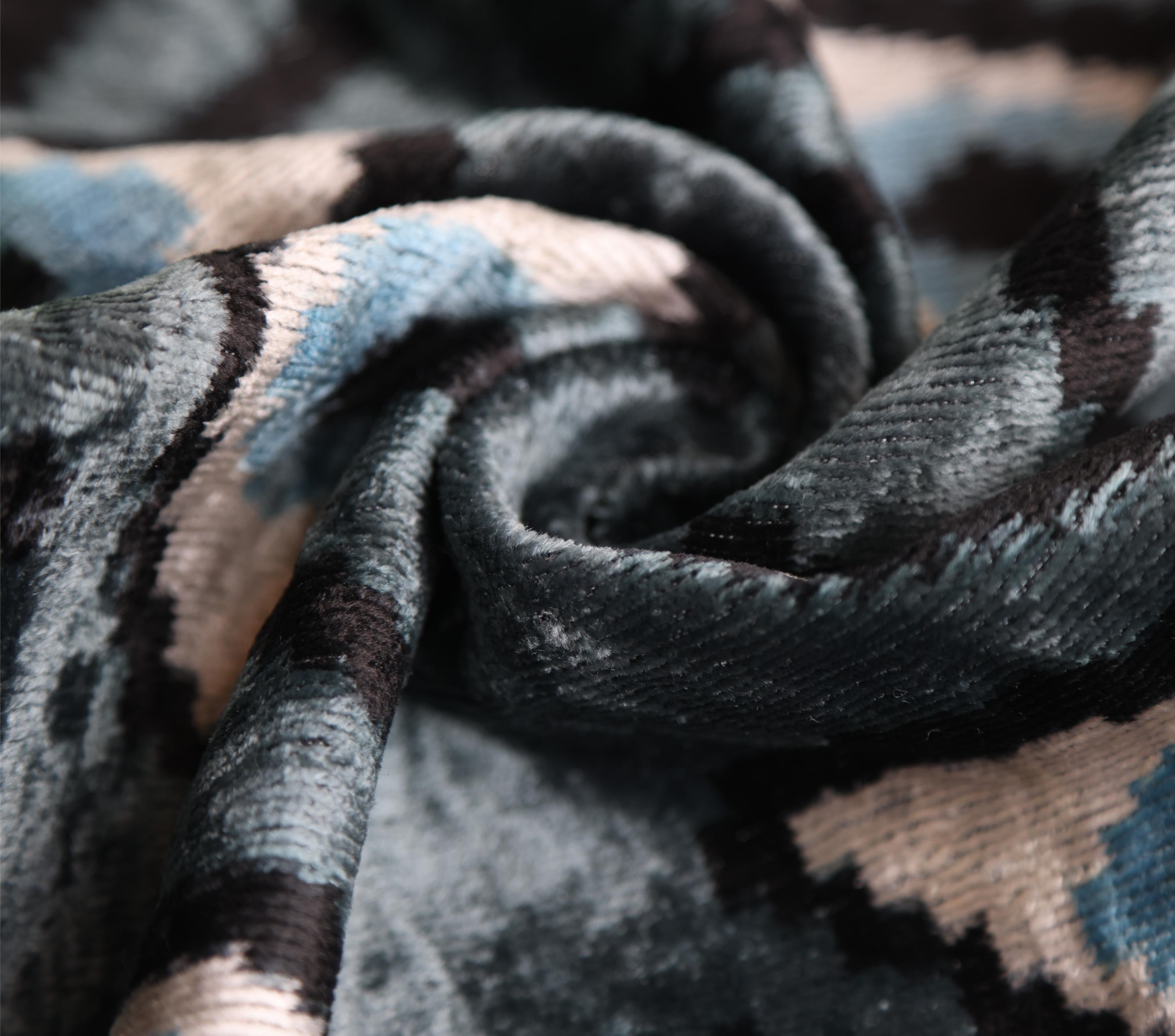 Gray Blue Eye Silk Velvet Lumbar Pillow – 16x24 Handmade Ikat Luxury Cushion
