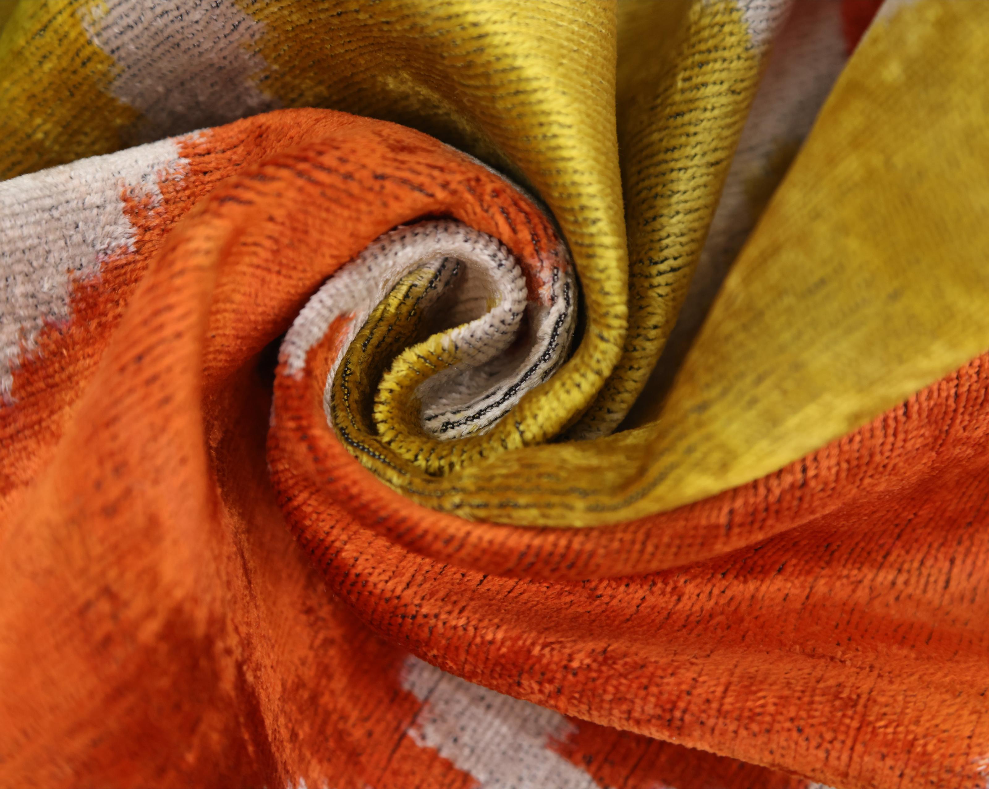 Orange Yellow Silk Velvet Lumbar Pillow – 16x24 Handmade Ikat Luxury Cushion